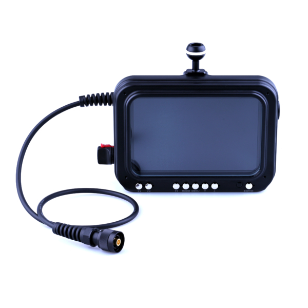 Kraken 7 inch Ultra Bright SDI underwater monitor with cable and mount for underwater video rigs