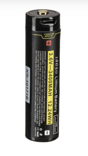 Kraken 18650 3400mAh USB-C rechargeable lithium battery for dive lights