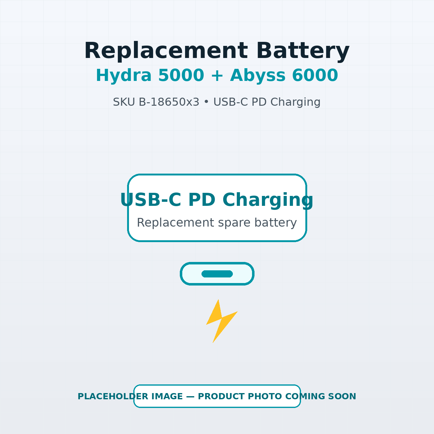 Clean placeholder image for B-18650x3 replacement battery for Kraken Hydra 5000 and Abyss 6000