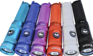 Kraken NR-1200 dive light available in six colors: black, seafoam, pink, orange, silver, and purple